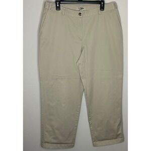 L.L. Bean Straight Fit Hi Rise 100% Cotton Khaki Pants Women Plus Size 16 Petite